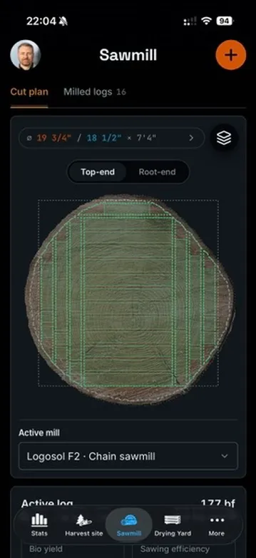 LogPlan on iPhone — Sawmill cut plan