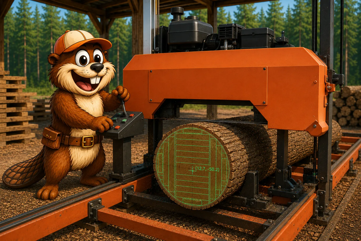 Milling a log on a band sawmill with LogPlan